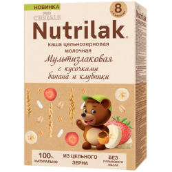 Каша Nutrilak (Нутрилак) PROCEREALS молочная Мультизлаковая с кусочками банана и клубники цельнозерновая, 200 г