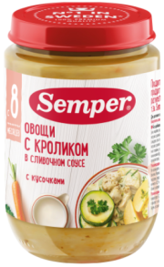 Пюре Semper (Сэмпер) Овощи с кроликом в сливочном соусе, 190 г