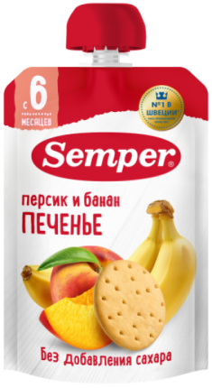 Пюре Semper (Сэмпер) Персик и банан с печеньем, 100 г