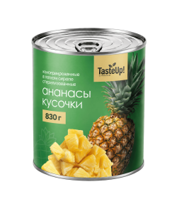 Ананасы кусочки  в легком сиропе, 830 г  (масса продукта 490 г)