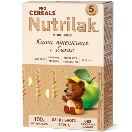 Каша Nutrilak (Нутрилак) PROCEREALS молочная Пшеничная с яблоком цельнозерновая, 200 г 