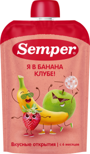 Пюре Semper (Сэмпер) Банан, клубника, яблоко, 100 г