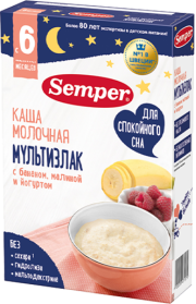 Каша Semper (Сэмпер) молочная Мультизлак с бананом, малиной, йогуртом, 180 г
