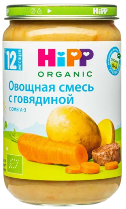 Пюре HiPP (Хипп) Овощная смесь с говядиной, 190 г