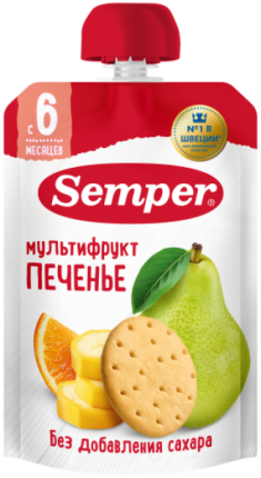 Пюре Semper (Сэмпер) Мультифрукт с печеньем, 100 г