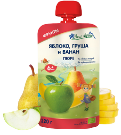 Пюре Fleur Alpine (Флер Альпин) Яблоко, груша, банан, 120 г 