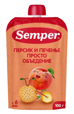 Пюре Semper (Сэмпер) Персик и банан с печеньем, 100 г