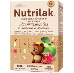 Каша Нутрилак (Nutrilak) Premium Мультизлаковая c яблоком и малиной PROCEREALS молочная цельнозернов 200г