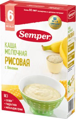 Каша Semper (Сэмпер) молочная Рисовая с бананом, 180 г
