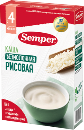 Каша Semper (Сэмпер) безмолочная Рисовая, 180 г
