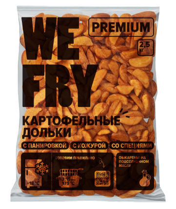 Картофельные дольки со специями и кожурой в панировке (W01) быстрозамороженные Premium We Fry, 2,5 кг